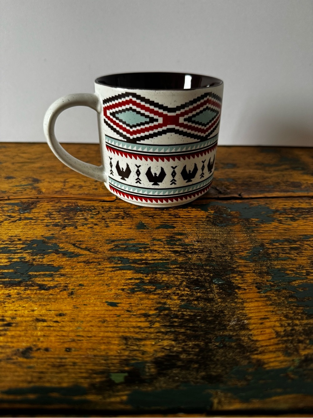 Aztec Pattern Ceramic Coffee Mug in Red, Black & Teal